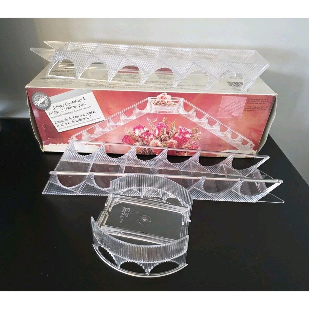 Wilton 3-Piece 1988 Bridge & Stairway Set For Wedding Cakes Vintage Crystal Look
